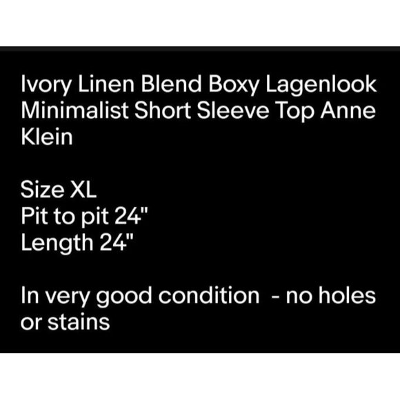 Ivory Linen Blend Boxy Lagenlook Minimalist Short Sleeve Top Anne Klein Sz XL - Picture 6 of 6
